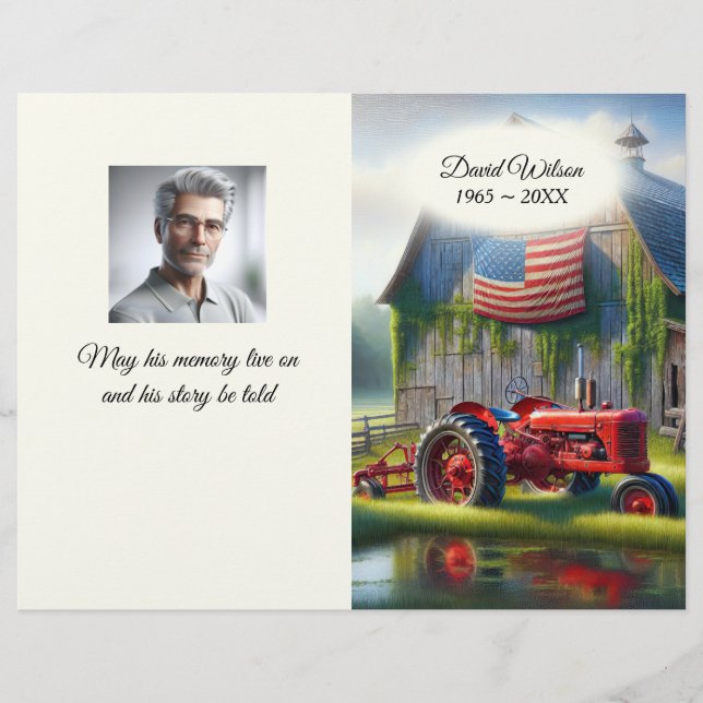 Old Red Farm Tractor Funeral Flyer Custom Letterhead (Front)