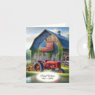 Old Red Farm Tractor Funeral Program Holiday Card