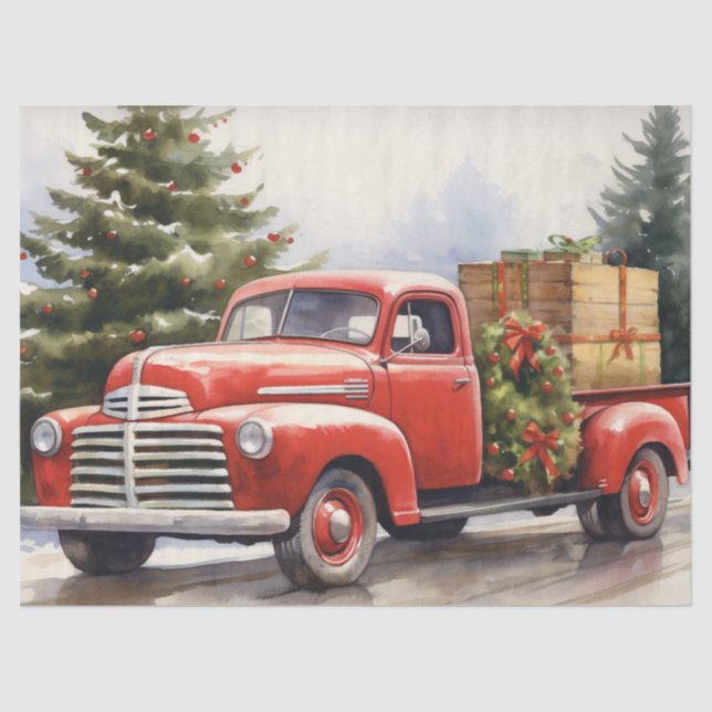 Old Red Farm Truck with Christmas Trees Tissue Paper (Front)