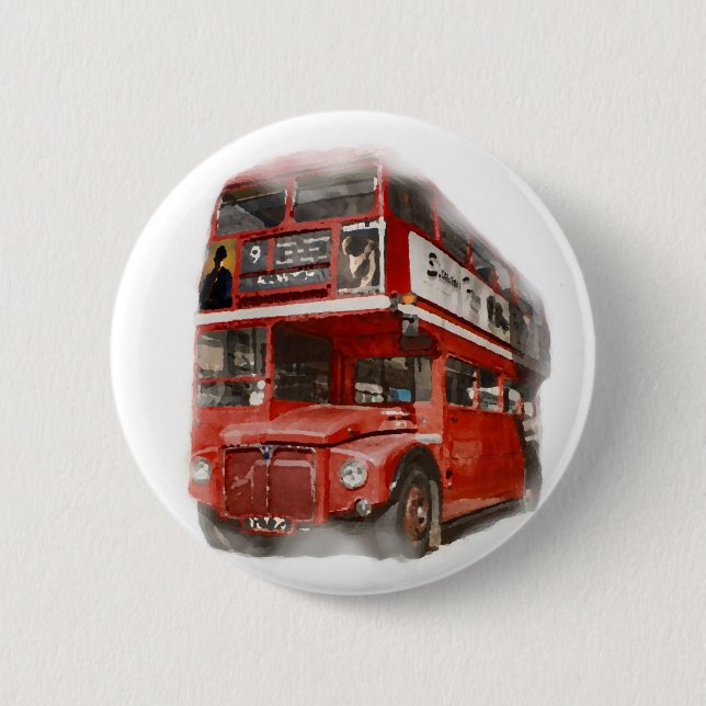Old Red London Bus 6 Cm Round Badge (Front)