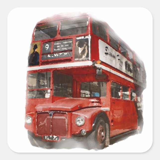 Old Red London Bus Square Sticker (Front)