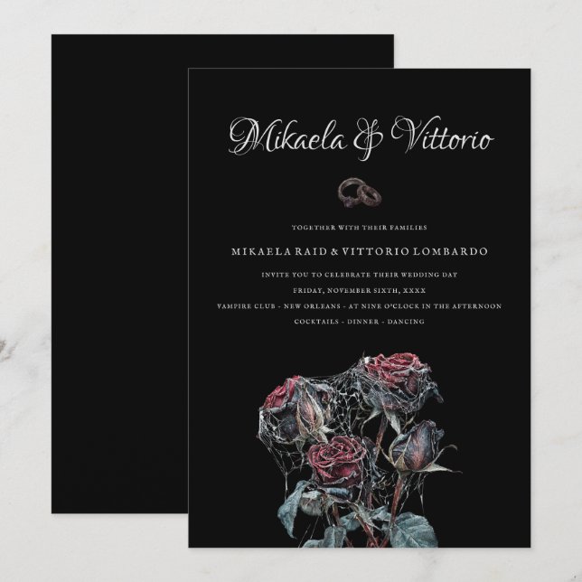 Old Red Roses With Cobwebs Gothic Wedding Invitation (Front/Back)