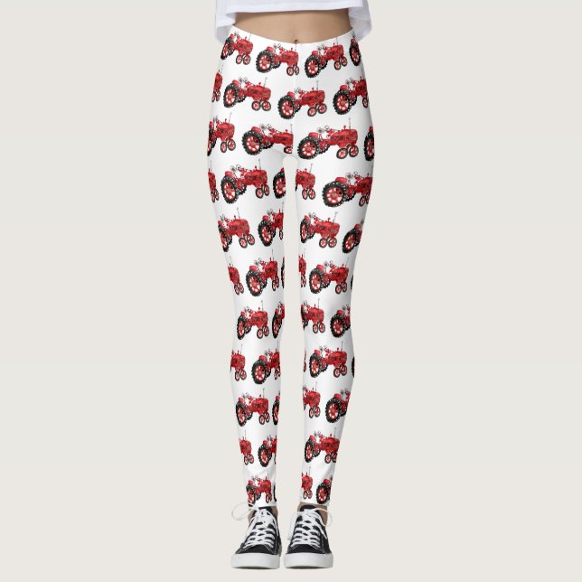 Old red tractor drawing leggings (Front)