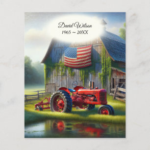 Old Red Tractor With American Flag