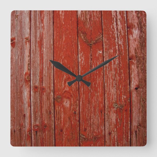Old red wood square wall clock (Front)