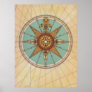 Old Renaissance windrose compass rose map print