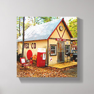 Old Retro Gas Station and Soda Machine Canvas Print