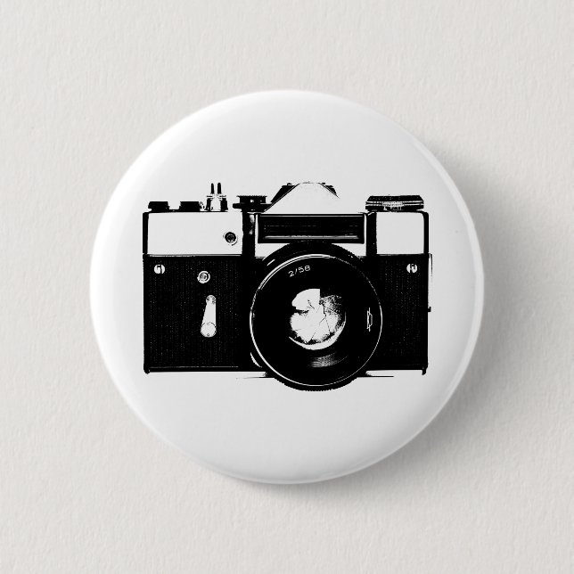 Old retro monochrome SLR camera 6 Cm Round Badge (Front)