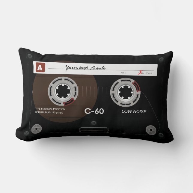 Old Retro Music Cassette Tape Lumbar Cushion (Front)