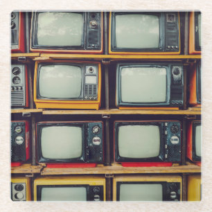Old Retro Television Blank Screen Glass Coaster