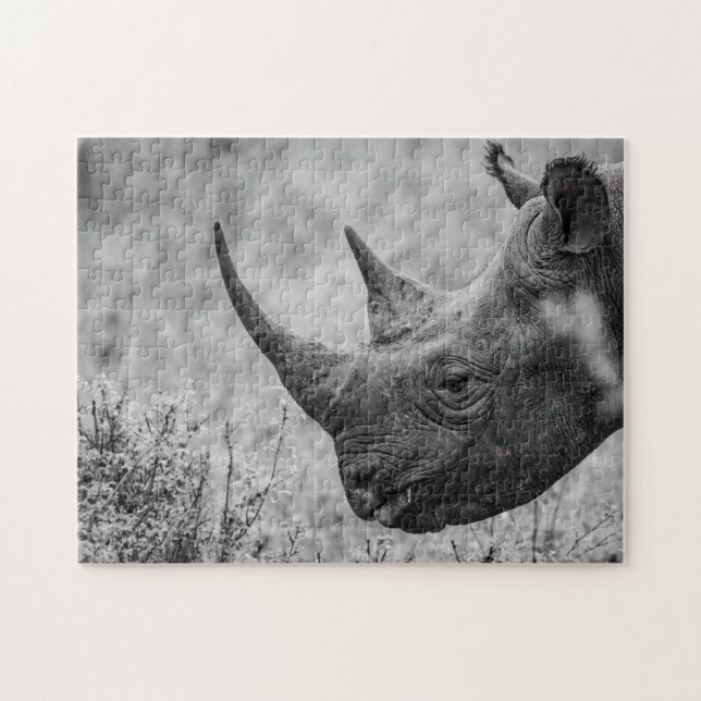 Old Rhinoceros - Black And White HD Photo Puzzle (Horizontal)