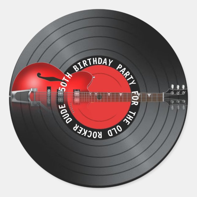 Old Rocker Dude Guitar Record 50th Birthday Party Classic Round Sticker (Front)