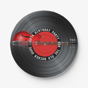 Old Rocker Dude Guitar Record 50th Birthday Party Paper Plate