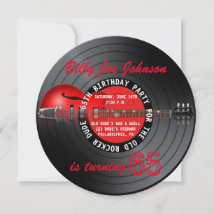 Old Rocker Dude Guitar Record 65th Birthday Party Invitation