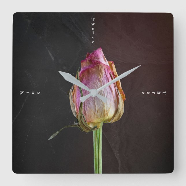 Old Rose on Slate Square Wall Clock (Front)