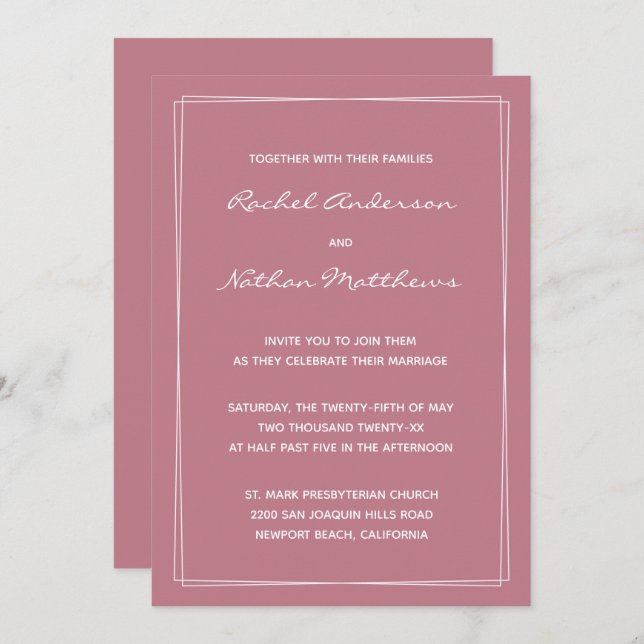 Old Rose Pink Minimalist Wedding Invitations (Front/Back)
