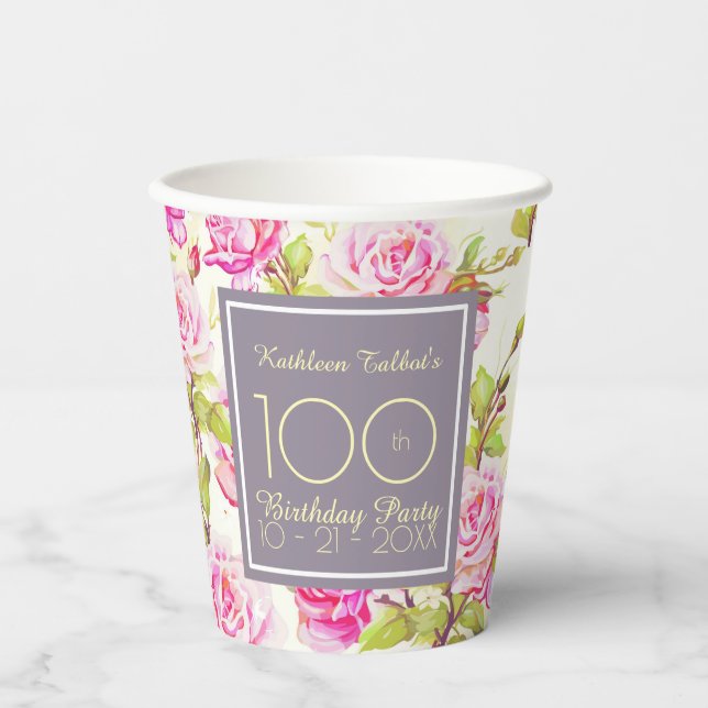 Old Roses 100th Birthday Party Paper Cup (Front)