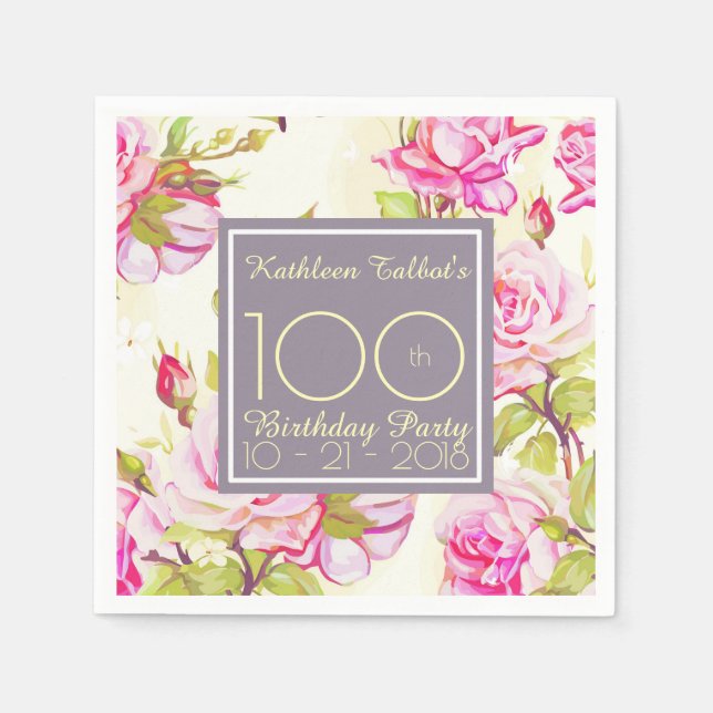 Old Roses 100th Birthday Party Paper Napkin (Front)