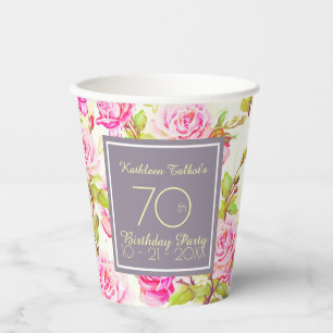 Old Roses 70th Birthday Party Paper Cup
