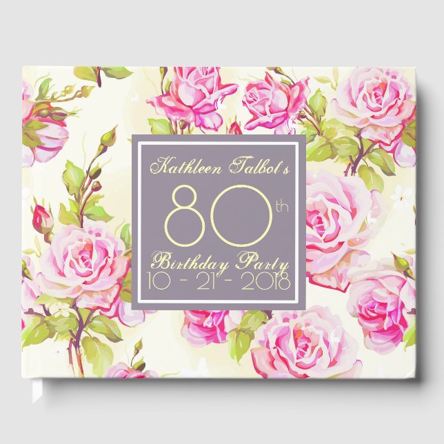 Old Roses 80th Birthday Party Guest Book (Front)