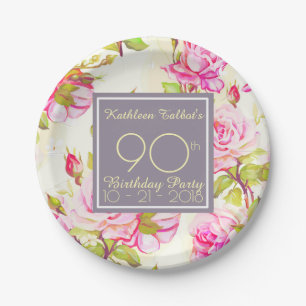 Old Roses 90th Birthday Party Paper Plate