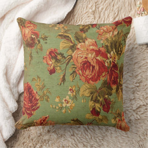 Old Roses on Green Square Pillow