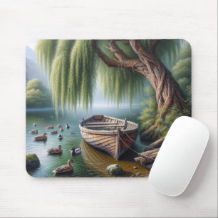 Old Rowboat Tied Under a Willow Tree Mouse Pad