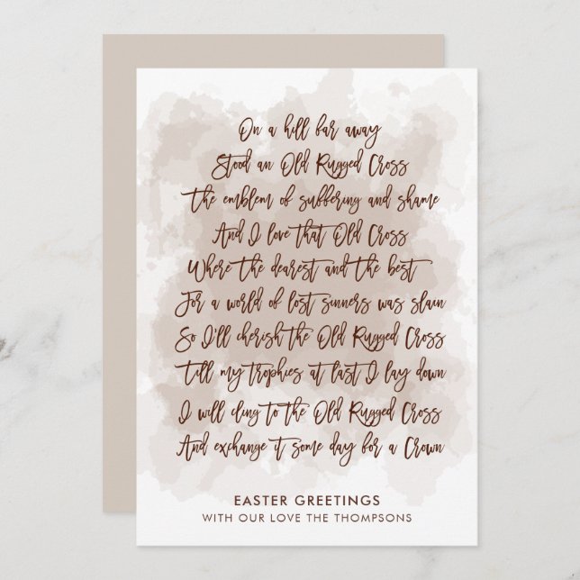 Old Rugged Cross lyrics Elegant Script Easter Holiday Card (Front/Back)