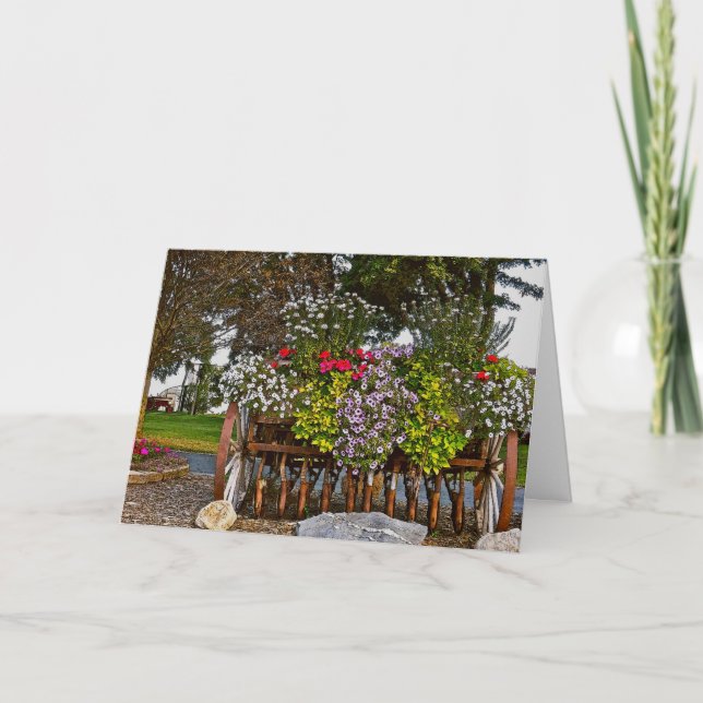 OLD RUSTED FARM SEED DRILL PLANTER WITH FLOWERS CARD (Front)