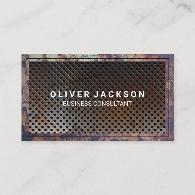 Old Rusted Metal Border | Perforated Metal Business Card (Front)
