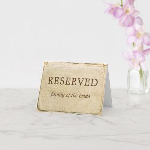 Old rustic brown paper vintage wedding reserved card