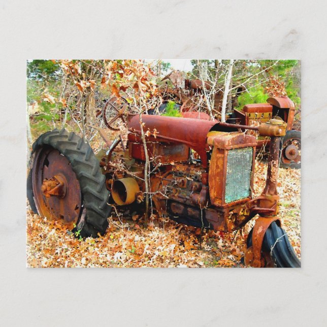 Old Rustic Farm Tractor in Junk Yard Postcard (Front)