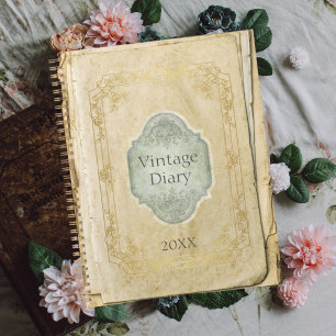 Old rustic paper journal diary calendar planner