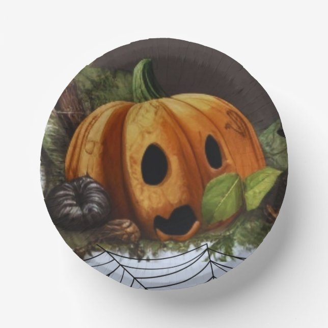 Old Rustic Pumpkin Spook Halloween Party Paper Plate (Front)
