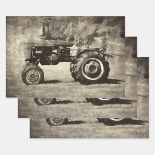 Old Rustic Sepia Vintage Country Farm Tractor Wrapping Paper Sheet