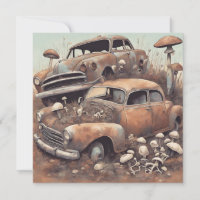 Old Rusty Vintage Cars and Mushrooms