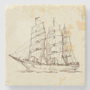 Old Sailing Ship Sketch Stone Coaster