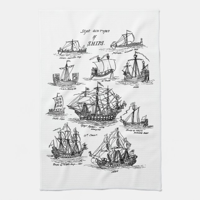 OLD SAILING SHIPS TEA TOWEL (Vertical)
