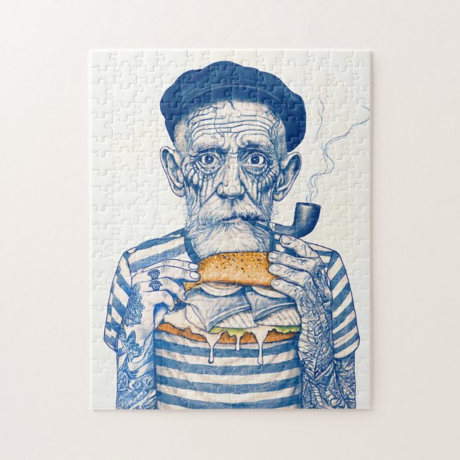 Old Sailor Eating Sandwich Jigsaw Puzzle (Vertical)