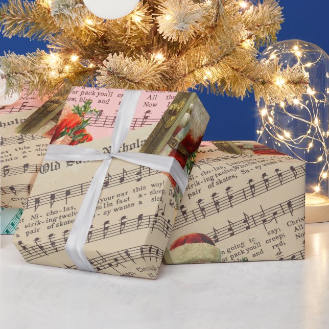 Old Saint Nick Sheet Music Wrapping Paper (Holidays)