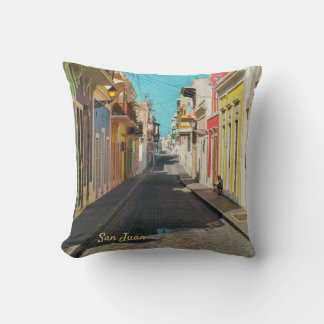 Old San Juan Cobblestone Street Photography Cushion