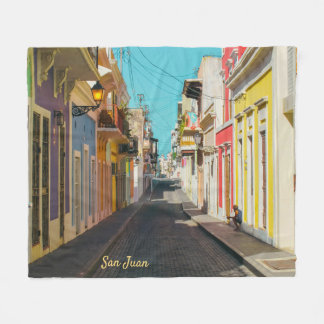 Old San Juan Cobblestone Street Photography Fleece Blanket