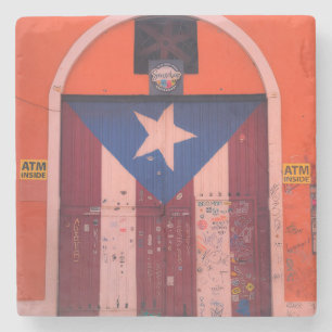 Old San Juan Street, PR - Puerto Rican Flag Stone Coaster