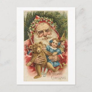 Old Santa and Toys Holiday Postcard