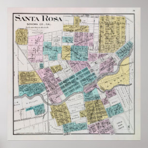 Old Santa Rosa CA Map (1898) Poster