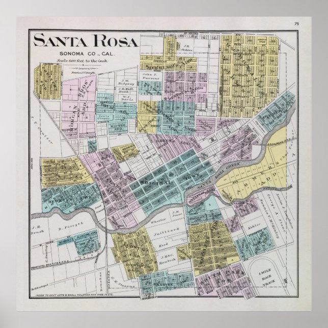 Old Santa Rosa CA Map (1898)  Poster (Front)