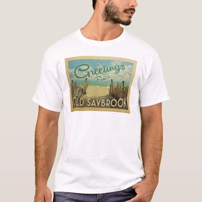 Old Saybrook Beach Vintage Travel T-Shirt (Front)