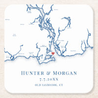 Old Saybrook CT Map Navy Blue Wedding
