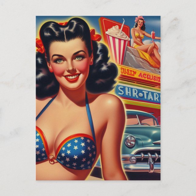 Old School 1950s Girl Postcard (Front)