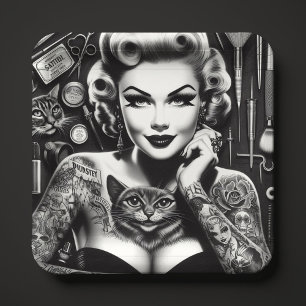 Old School Alternative Tattooed Girl Paper Plate